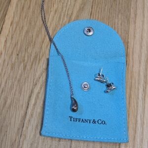 Tiffany & Co. Silver Teardrop Necklace and Stud Earrings